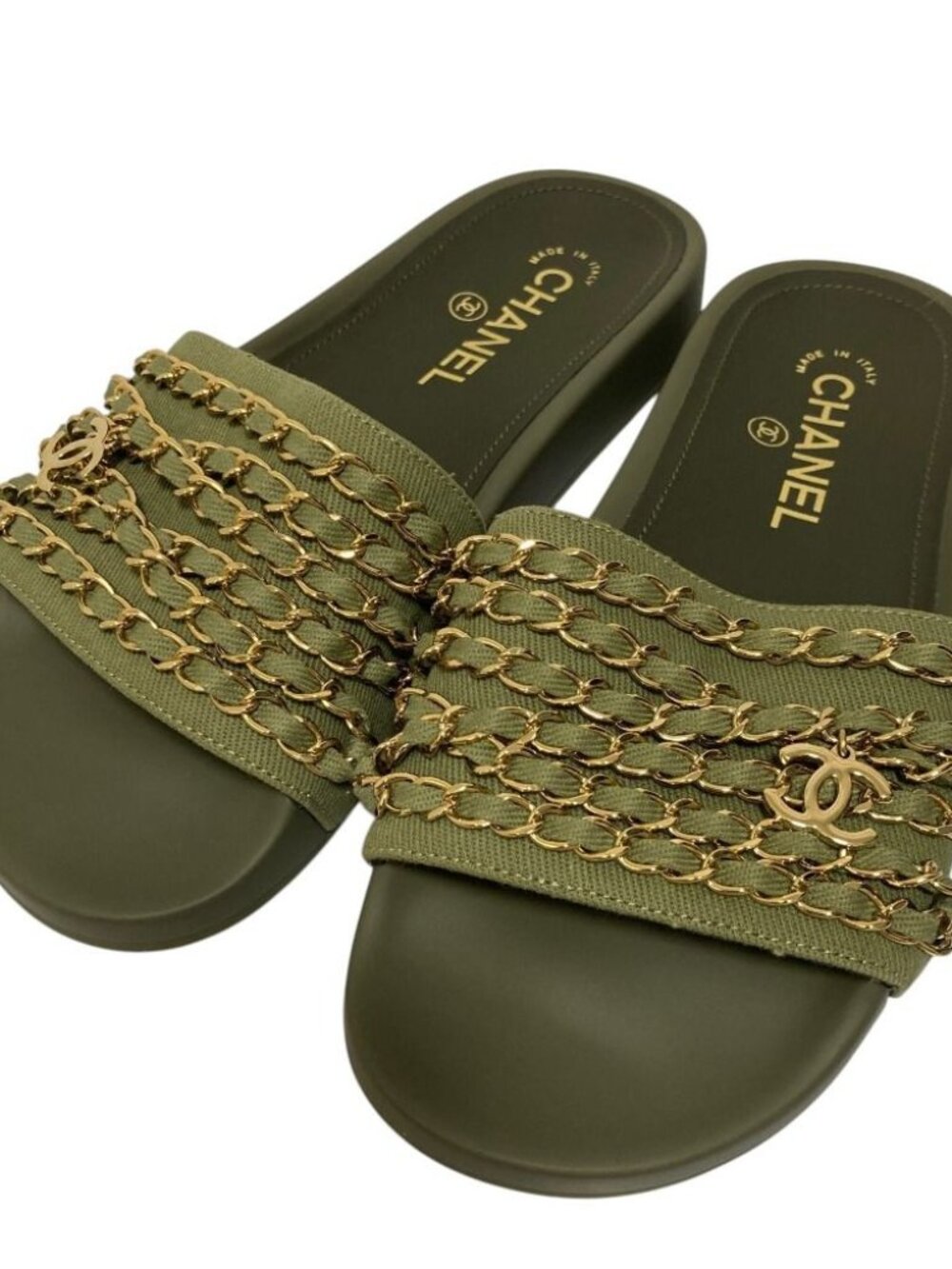 Chanel 6 Chain CC Logo Sandals 36 Khaki